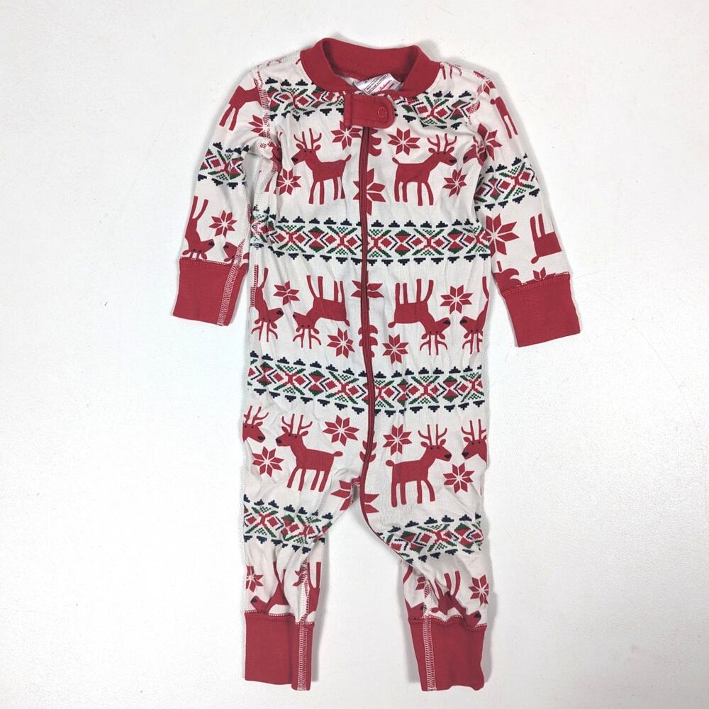 Hanna Andersson Pajamas Baby Size 9-12m Red Reindeer Christmas Dear Deer Zipper